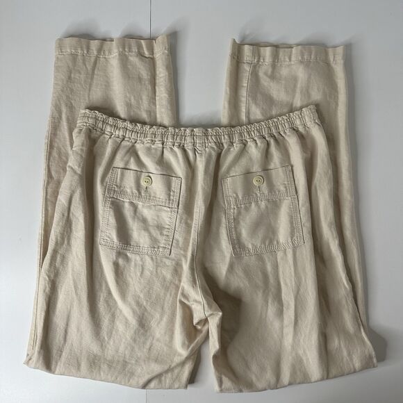 Eddie Bauer Linen Blend Pants Womens Sz 12 Beige Coastal Beach Casual Vacation - Picture 3 of 12